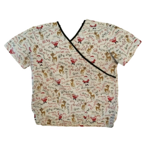 Rudolph The Red Nosed Reindeer Santa Scrub Top White Red M